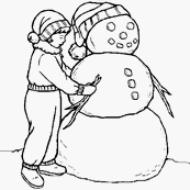 coloriage fillette construisant un bonhomme de neige